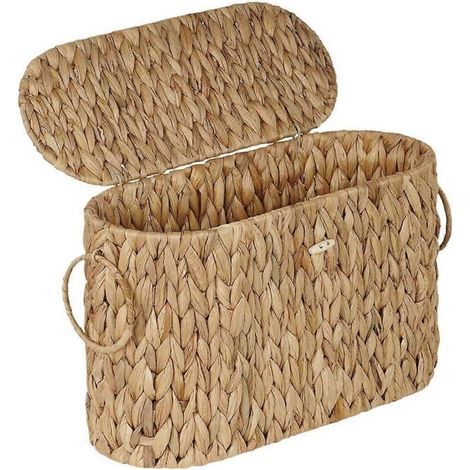 Panier de rangement pour papier toilette, porte-papier toilette fin en jacinthe d'eau avec couvercle - Peut contenir jusqu'à 6 rouleaux