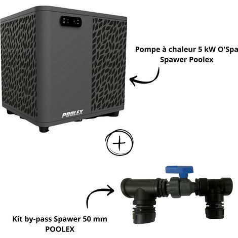 Poolex – Pack transformation spa pompe à chaleur 5 kW – Kit by-pass 50 mm – Économie d’énergie jusqu’à 75 % – WiFi intégré – Fonctionne jusqu’à -7°C
