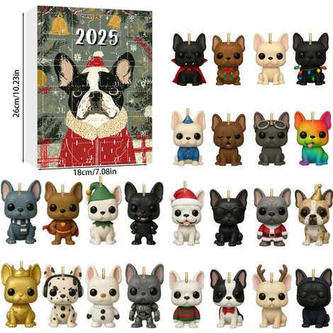 Französische Bulldogge Adventskalender 2025, 2D-Acryl-Hunde-Countdown-Kalender, Geschenk für Kinder – Modell E