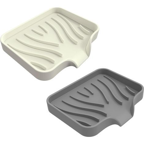 2er-Pack Seifenspender mit Abtropfschale – schnelltrocknender Organizer für das Waschbecken, geeignet für Rasierflaschen, platzsparendes Design (grau-beige, 2 Stück) (1/5)