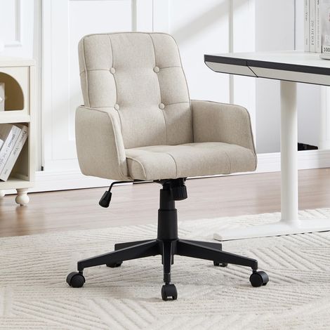 Wahson Silla de Oficina de Lino, Silla de Escritorio Moderna Giratoria y Regulable en Altura para Oficina, Estudio y Despacho, Beige