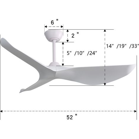 52-Zoll Innenraum-Deckenventilator mit Fernbedienung (6 Geschwindigkeiten), 3 ABS-Flügeln, reversiblem DC-Motor in Weiß - ideal für Wohnzimmer