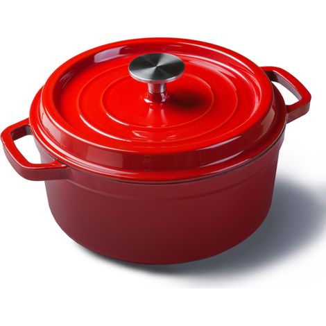 en fonte émaillée avec couvercle et double poignée rouge 24