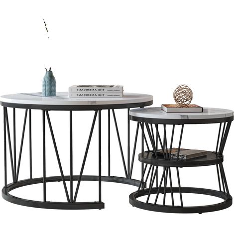 Ensemble de tables basses, design moderne minimaliste, gain de place, Noir & Blanc (1/2)