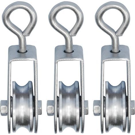 Lot de 3 mini poulies avec roulements à billes – Charge 30kg – Ø 28mm pour corde de 6mm – Acier galvanisé antirouille (1/5)