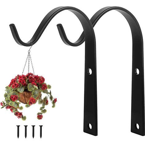 2 PièCes Suspension Mural Crochet Plante Crochet De Suspension En Fer Forgé Support Plante Mural Balcon Crochets De Suspension En MéTal De Jardin Avec Vis DéCor ExtéRieur Pour Balcon De Jardin - Noir (1/5)