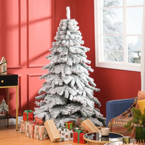 Árbol de Navidad Artificial Nevado 180 cm con 627 Ramas y Soporte de Metal Árbol de Navideño para Salón Verde y Blanco (1/5)