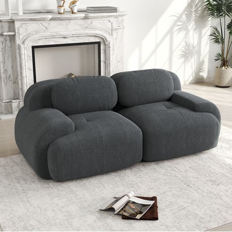 Canapé d’angle modulable 208x103x75 cm gris en tissu côtelé sans cadre avec accoudoirs incurvés (1/5)