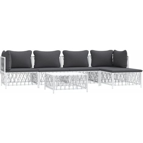 Muebles de jardín conjunto de muebles de exterior con cojines 6 piezas acero blanco (1/5)