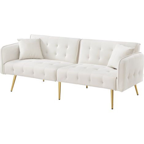Canapé convertible 2 places en velours, dossier et accoudoirs réglables, couchage 215 x 81,5 cm, style moderne pour petit salon CHICFURN (1/5)