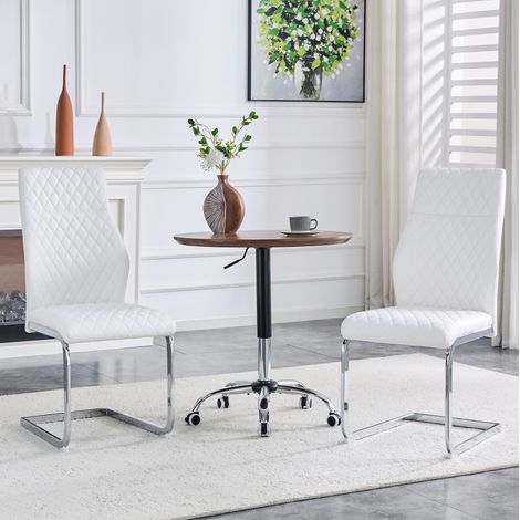 REDOM - Juego de 2 sillas de comedor, respaldo alto ergonómico, asiento acolchado de 5 cm, metal y polipiel PU blanco y plateado (1/5)
