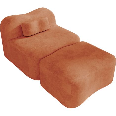 Sofá modular sin estructura con otomana, terciopelo naranja, relleno de espuma 32D, 96 x 167 x 70 cm (1/5)