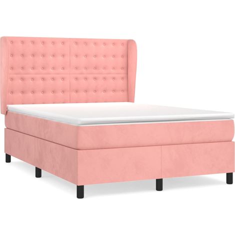 Maison Exclusive - Sommier à lattes de lit avec matelas Rose 140x190 cm Velours (1/5)
