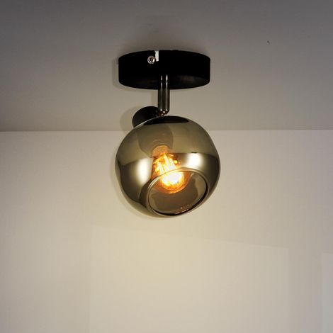 Plafonnier Série Glass 1 Spot, Spot LED d'intérieur pour plafond ampoules E14, Plafonnier LED intérieur finition noire (ampoule non incluse), Noir (1/5)