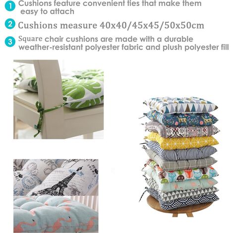 Set of 2 Chair Pads, Cartoon Print Chair Pads, Indoor Chair Cushions, Washable Chair Cushions, Outdoor Chair Covers (40x40cm, Geometric) (1/5)