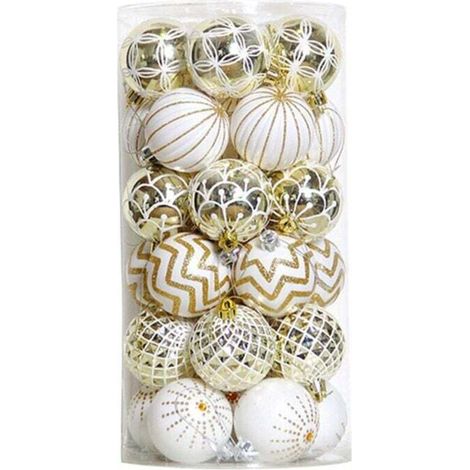 30 Boules de Noël Or et Blanc 60mm Décorations Festives Suspendues pour Sapin Mariage