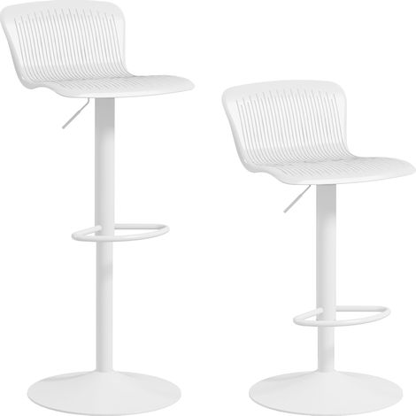 Lot de 2 tabourets de bar réglables, chaises hauteur ajustable avec dossier et repose-pieds, 38,5x40x76,5-97,5cm, blanc (1/5)