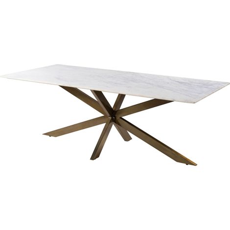 Tavolo da pranzo in marmo bianco - gambe incrociate in ferro colore ottone antico 200x100 BARCELONA 302