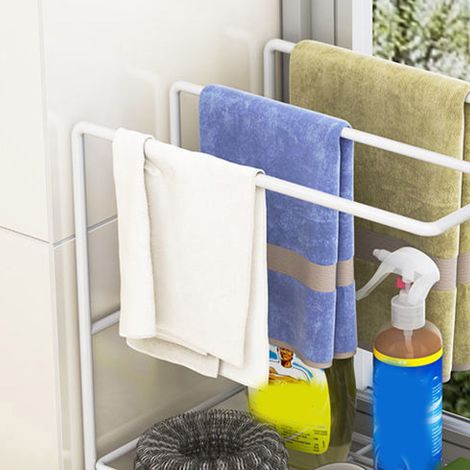 Küchenhandtuchablage, Geschirrtuchhalter, Wandabtropfgestell mit Wasserauffangschale, elegantes Weiß, dicke und langlebige Ausführung, versandkostenfrei. (1/3)