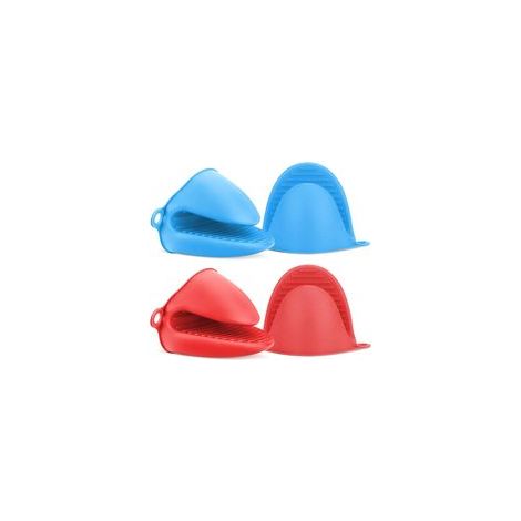 Set di 4 guanti da forno in silicone resistenti al calore, tappetini isolanti in silicone, mini guanti da forno in gomma, simpatici guanti da forno (rosso, blu) - Crezuo