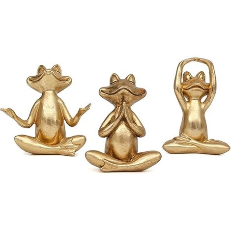 Figurines grenouilles yoga dorées lot 3, statues déco salon bureau étagère cadeau femme (1/5)