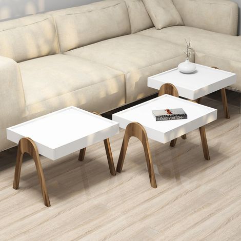 Mesita de Salón Strembo, set de 3 Piezas Apilables, Forma Rectangular, Estructura Marrón, 54x40x64h cm Blanco Nogal (1/5)