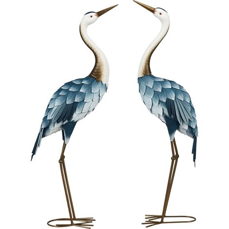 Gartenfigur Kraniche, 2-er Set, rostfrei, wetterfest, farbbeständig, Stahl, 26 x 15 x 74 cm, Blau/Weiß/Grau
