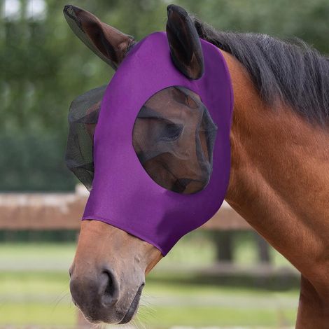 Élasticité Masque de Mouche de Cheval, Nylon Masque Anti-Mouches Protection, Anti-Mouches/Anti-UV/Protéger Les Yeux et Les Oreilles, Violet (1/5)