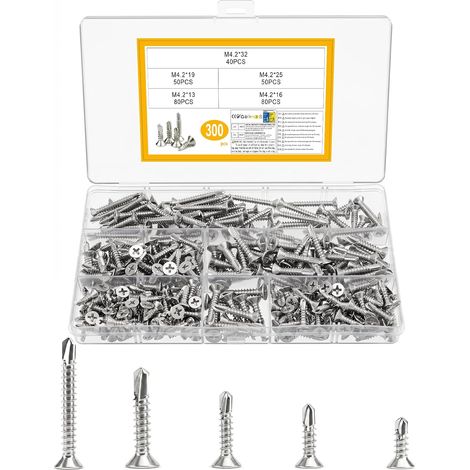Pack of 300 M4.2 stainless steel self-tapping sheet metal screws with countersunk Phillips head (1/5)