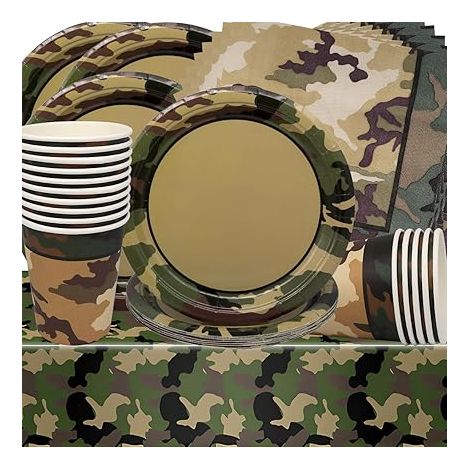 Décoration d'anniversaire, motif camouflage, vaisselle de fête, assiettes d'anniversaire, tasses, serviettes, pour enfants, camouflage vert, chasse, fête de (1/5)