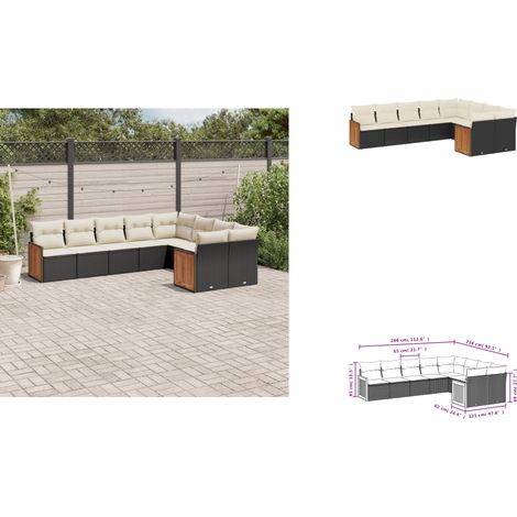 9-tlg. Garten-Sofagarnitur mit Kissen Schwarz Poly Rattan - Gartensorte - Gartenmöbelset - PE-Rattan Möbel - Outdoor Lounge Set - Balkonmöbel