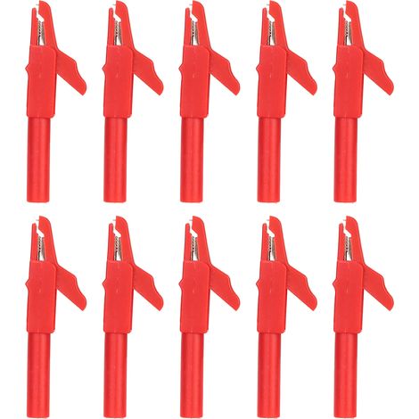 J.60029 Pince de test en cuivre pur avec trou de queue de 4 mm, pince crocodile de type broche, pince de test PA de sécurité, vendue par paquets de 10 (rouge). (1/5)