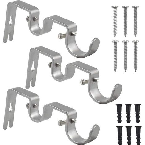 Supports de Tringle à Rideaux Double - Lot de 3 en Métal Robuste avec Vis pour Maison ou Bureau (1/5)