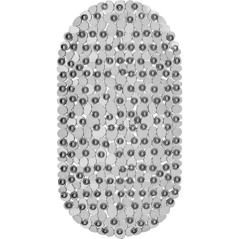 Premier Housewares Bath Mats PVC Non Slip Grey Bath Mat With Suction Grips Stylish Design Round Shaped Mats For Bathroom With Pebble Design 1 x 36 x 69 (1/5)