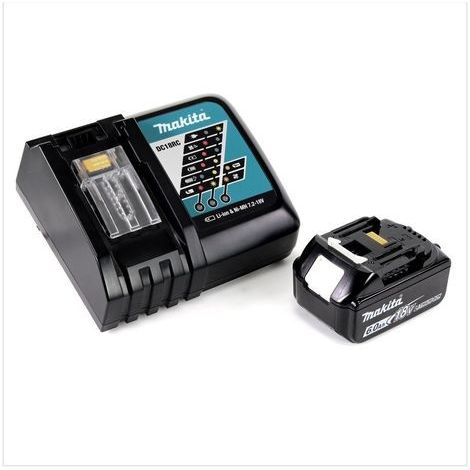 Chargeur rapide 18V avec 1 batterie 6Ah Li-ion – Compatible avec 200 outils Makita LXT – Temps de charge 55 min – Ventilation pour longévité