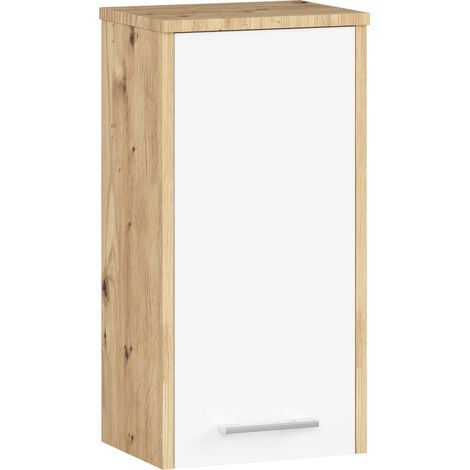 Armario colgante de baño pequeño AKORD FIN Roble Artisan 30 cm 1 puerta frente en color Blanco 2 estantes 30x22,5x60 cm (1/5)