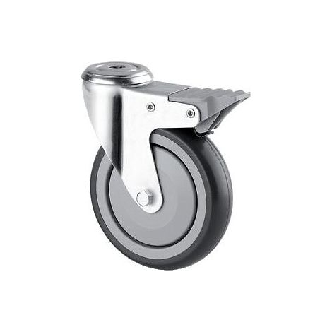 Roulette pivotante à blocage fixation à oeil roue polypropylène pour collectivités, diamètre 100 mm, charge 70 kg, type 1677 PIP - Tente