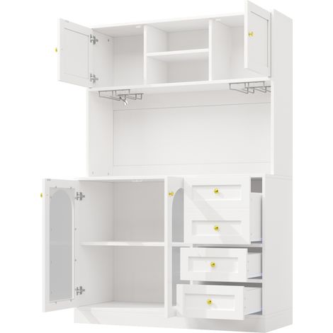 Hoher Küchenschrank 120x40x188 cm weiß aus MDF mit LED und Glastüren (1/5)