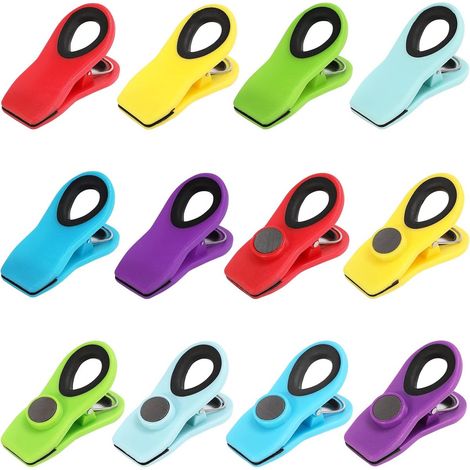 Lot de 12 pinces alimentaires - Pinces de fermeture - Pinces magnétiques - Pince magnétique pour réfrigérateur - Petites pinces - Pinces de fermeture robustes - pour fermer les sacs alimentaires (1/5)