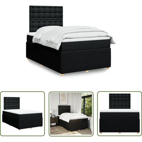 vidaXL Sommier à lattes de lit avec matelas Noir 120x200 cm Tissu (1/5)