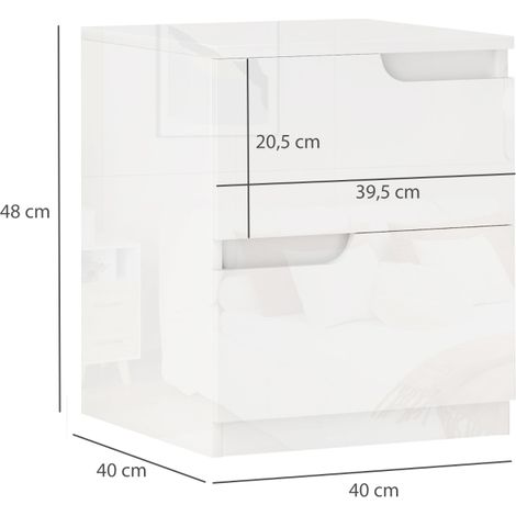 Table de nuit 2 tiroirs, meuble d'appoint pour chambre ou salon, 40x40x48 cm, finition laquée blanche brillante (1/5)