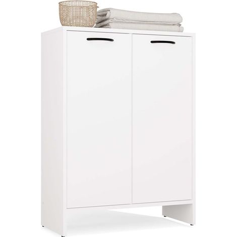 NINA - Armadio da bagno con cesto per la biancheria, 3 ripiani e 2 ante - Bianco