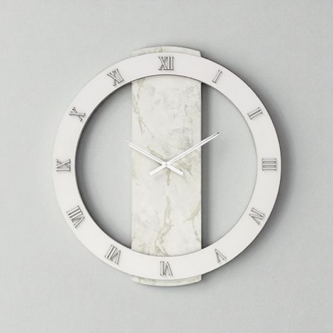 Orologio rotondo D80 cm NOAH in legno rivestito con parato Argento (1/4)