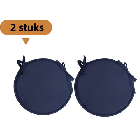 Lot de 2 coussins ronds en mousse épais pour chaise avec sangles tissu uni dimensions 35 cm de diamètre adaptés pour salle à manger et tabourets couleur bleu marine (1/5)