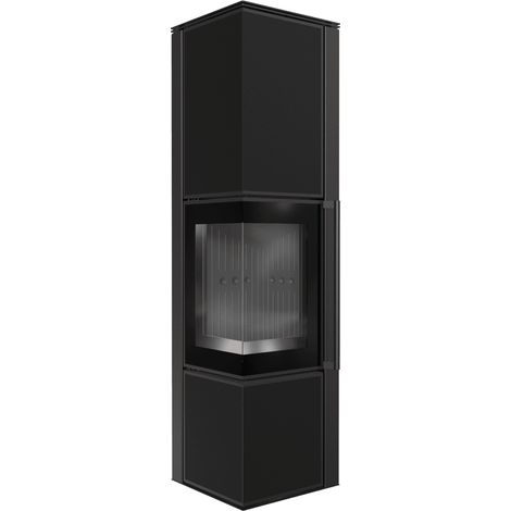 Kaminofen aus Stahl KRATKI TORA/L 8 kW Ø 150 Quarzsinter Nero Assoluto schwarz Verkleidung mit Türfeder (1/5)