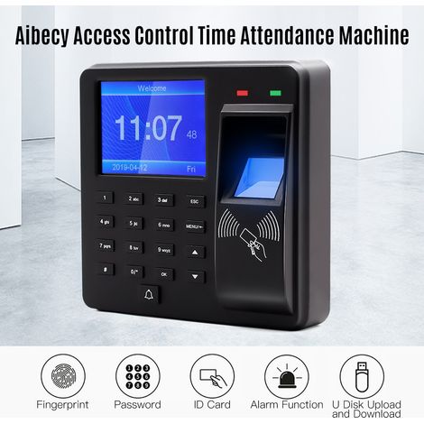 Terminal combiné de contrôle d'accès et de pointage, reconnaissance par empreinte digitale/carte magnétique/code PIN, fonctions d'alarme et de sonnette, téléchargement des rapports sur clé USB (sans c (1/5)