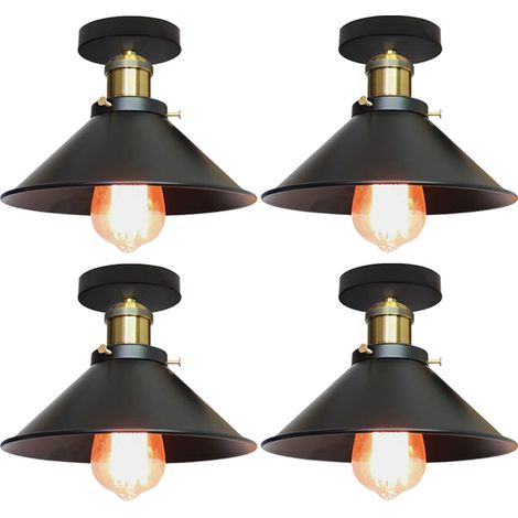 Lot de 4 plafonniers de style industriel, lustres rétro en métal, suspensions LED, plafonniers de haute qualité, φ22 cm (blanc et doré) (1/5)