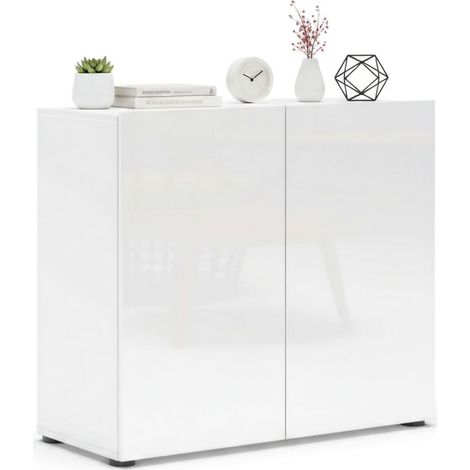 Credenza Ortoclasio, Madia un Ripiano, 2 Vani Made in Italy, 38x90x79h cm Bianco Lucido