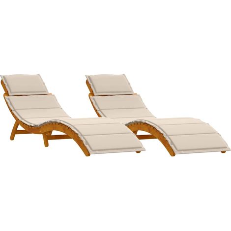 Chaise longue  Transat  Bain de soleil avec coussin 2 pcs Blanc crème Bois d'Acacia Massif (1/5)