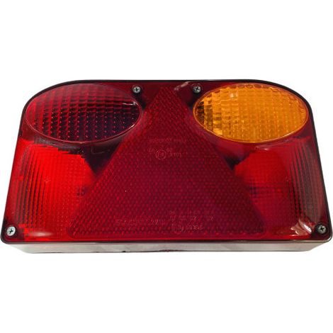 Feu arrière droit 12V – Connectique 5 pôles – Dimensions 235 x 135 x 53 mm – Fixation à poser – Haute visibilité rouge/orange – Sacex